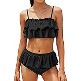 NAPU Girls Swimsuit Ruffled 2 Piece Bikini Set Girls Bathing Suit Tiered Swimsuits Adjustable Straps Beach Swimwear 9-16Y