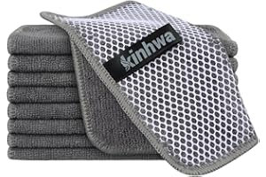 KinHwa Kitchen Washcloths for Dishes Absorbent Microfiber Dish Cloths Quick Dry Dish Rags with Poly Scour Scrub Side Ideal fo