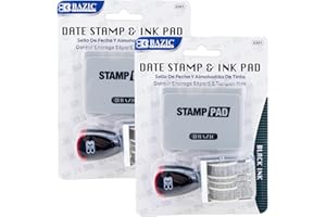 BAZIC PRODUCTS BAZIC Date Stamp and Ink Pad (Black Ink), 12 Years of Dates, Nickel-Plated Steel, Stamp Impression Size 1" x 0.15", Great for Office, Shipping, Receiving, Accounting, Expiration, Due Dates, 2-Pack