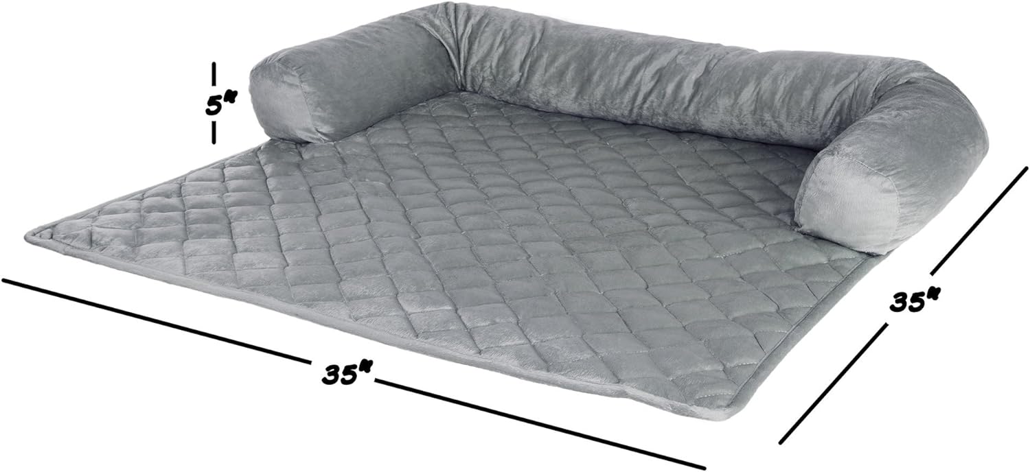 Furniture Protector Pet Cover for Dogs and Cats with Shredded Memory Foam filled 3-Sided Bolster Soft Plush Fabric by PETMAKER Â– 35Â” x 35Â” Gray : Pet Supplies