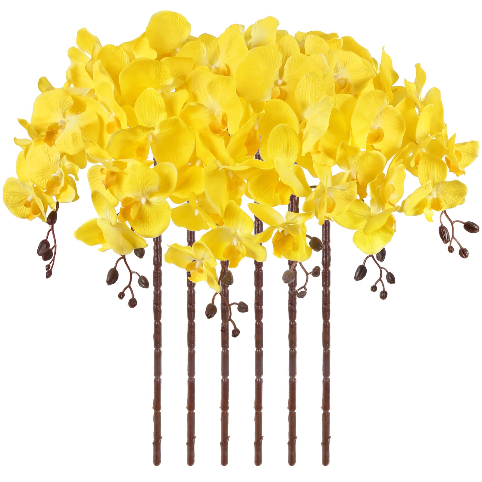 Photo 1 of ICBOX 6PCS 41in Orchid Flowers Artificial Orchid Stems Velvet Silk Orchids That Look Real Long Stem Artificial Flowers for Tall Vase for Fall Home Wedding Party Décor (Yellow)