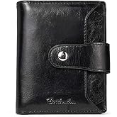 BOSTANTEN Leather Womens Wallet Small RFID Blocking Credit Card Holder | Removable ID Window, Zipper Coin Pocket, Bifold, Minimalist, Fits Small Purses, Daily Use, Ladies Gifts, Black
