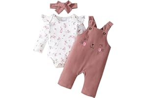 Newborn baby girl outfits Infant fall clothes long Sleeve rompers Overalls pants sets DIY headband 3pcs