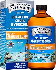 Sovereign Silver Bio-Active Silver Hydrosol for Immune Support - Colloidal Silver - 10 ppm, 16oz (473mL) - Economy Size