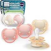 Philips Avent Ultra Soft Baby Pacifier, 0-6 Months, BPA-Free, 4-Pack | Flexible Shield, Fewer Skin Marks, Food-Grade Silicone Nipple, 98% Nipple Acceptance, 2 Sterilizing Cases, SCF091/47