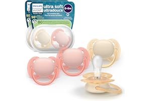 Philips Avent Ultra Soft Pacifiers - Orthodontic Design, for Babies 0-6 Months, Flexible Shield, Silicone Symmetrical Nipple, BPA-Free, 2 Sterilizing Cases, 4 Pack, SCF091/47