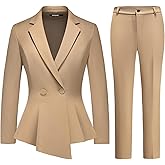 Lamgool Women's Suit Outfits Set 2 Piece Ruffle Blazer with Pants Suit Set Long Sleeve Business Casual