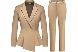 Lamgool Women's Suit Outfits Set 2 Piece Ruffle Blazer with Pants Suit Set Long Sleeve Business Casual