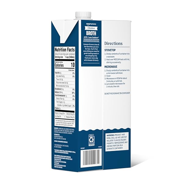 AMAZON GROCERY, CHICKEN BROTH, 35% LESS SODIUM, 32 OZ