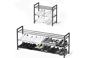 hotqueen 3-Tier Expandable Shoe Rack, Adjustable Shoe Shelf Storage Organizer, 17“-41“ Metal Shoe Shelf Organizer Storage for
