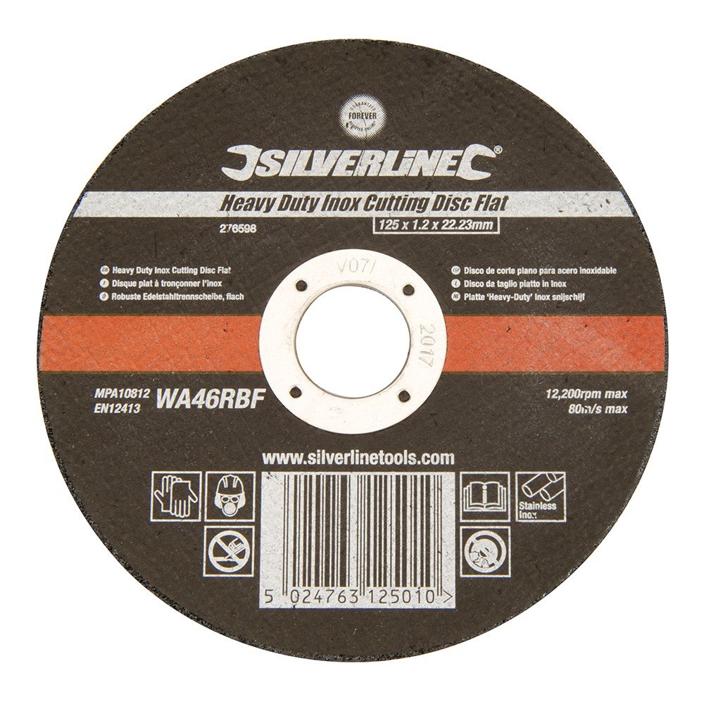Silverline 276598 Heavy Duty Inox Cutting Disc Flat 125 x 1.2 x 22.23 mm,Black