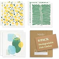 Brimley Reusable Swedish Dish Cloth 6 Pack (Lemon Print) - Absorbent and Biodegradable Dish Cloth for Washing Dishes, Surface
