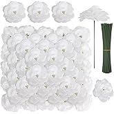 LELEE 108pcs White Roses Head Flowers with Stem - Artificial Flowers Rose Bulk - Silk Rose Fake Flower for Wedding Bouquet Party Home Decor DIY Baby Shower Centerpieces Tables Decoration