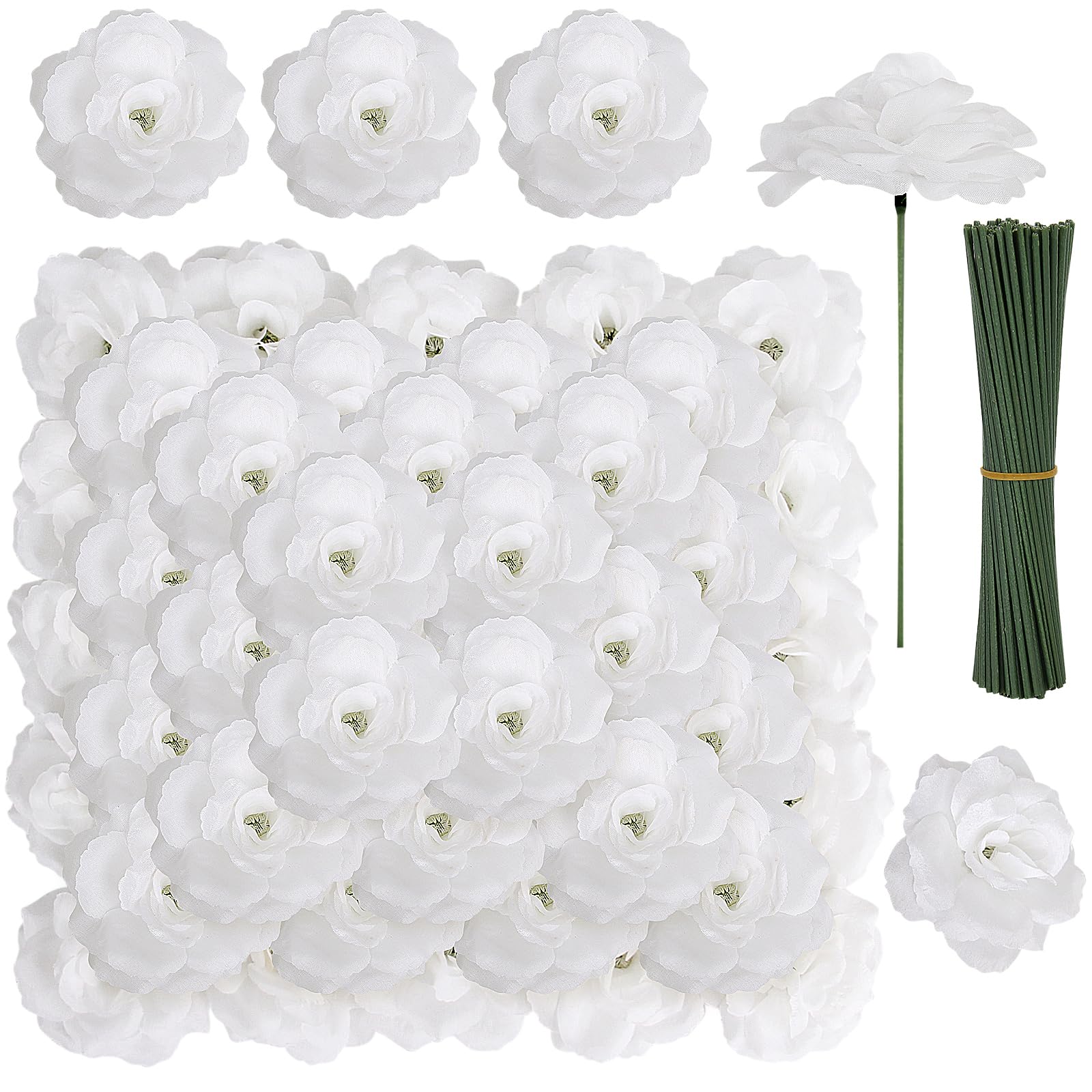 Photo 1 of LELEE 108pcs White Roses Head Flowers with Stem - Artificial Flowers Rose Bulk - Silk Rose Fake Flower for Wedding Bouquet Party Home Decor DIY Baby Shower Centerpieces Tables Decoration