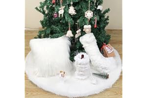 yuboo White Christmas Tree Skirt, 30 inches Mini Fluffy Fur Small Tree Skirt Rug for Artificial Trees for White Christmas Decorations