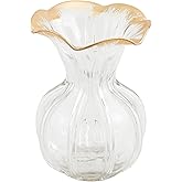 Mud Pie Ruffled Gold Glass Vase, Large, 7 1/2" x 7" Dia