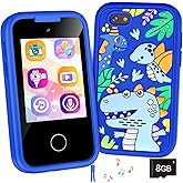 Kids Phone Birthday Gifts Toy for 3 4 5 6 7 8 9 10 Year Old Girls Boy,Toddler Kid Smart Phone with Dinosaur Silicone Cover Educational Games,Music Player,Toys for Girls Boys Age 3-8(Blue)
