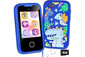WEOLULI Kids Phone Birthday Gifts Toy for 3 4 5 6 7 8 9 10 Year Old Girls Boy,Toddler Kid Smart Phone with Dinosaur Silicone Cover Educational Games,Music Player,Toys for Girls Boys Age 3-8(Blue)