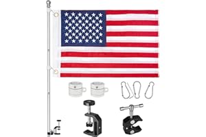 QURAS Boat Flag Pole Kit with 24” x 36” American Flag, Pontoon Boat Flag Mount, 48 inch Flag Pole with Holder, Suitable for Small and Medium Boats with Rails, U.S. Patriotic Outdoor Decor