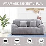 Teynewer Thick Velvet Sofa Covers 4 Seater Light Grey with 1 Pillowcase view 2