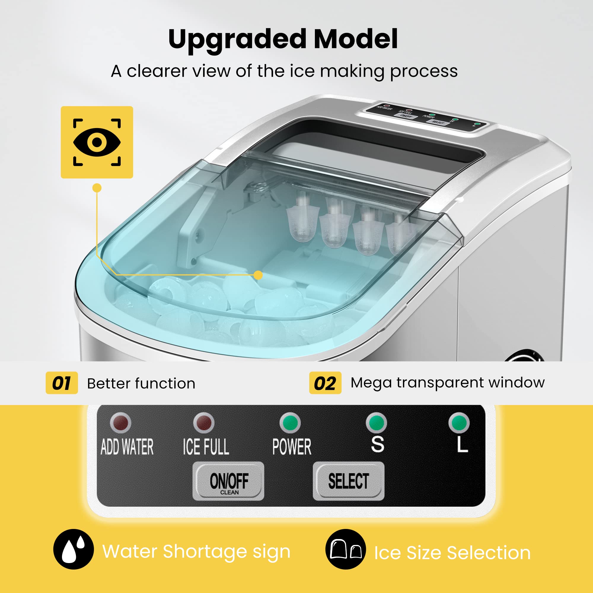 VIVOHOME Electric Portable Compact Countertop Automatic Ice Cube Maker Machine with Hand Scoop 10 Ice Bags and Self Cleaning Function 27lbs/Day Silver