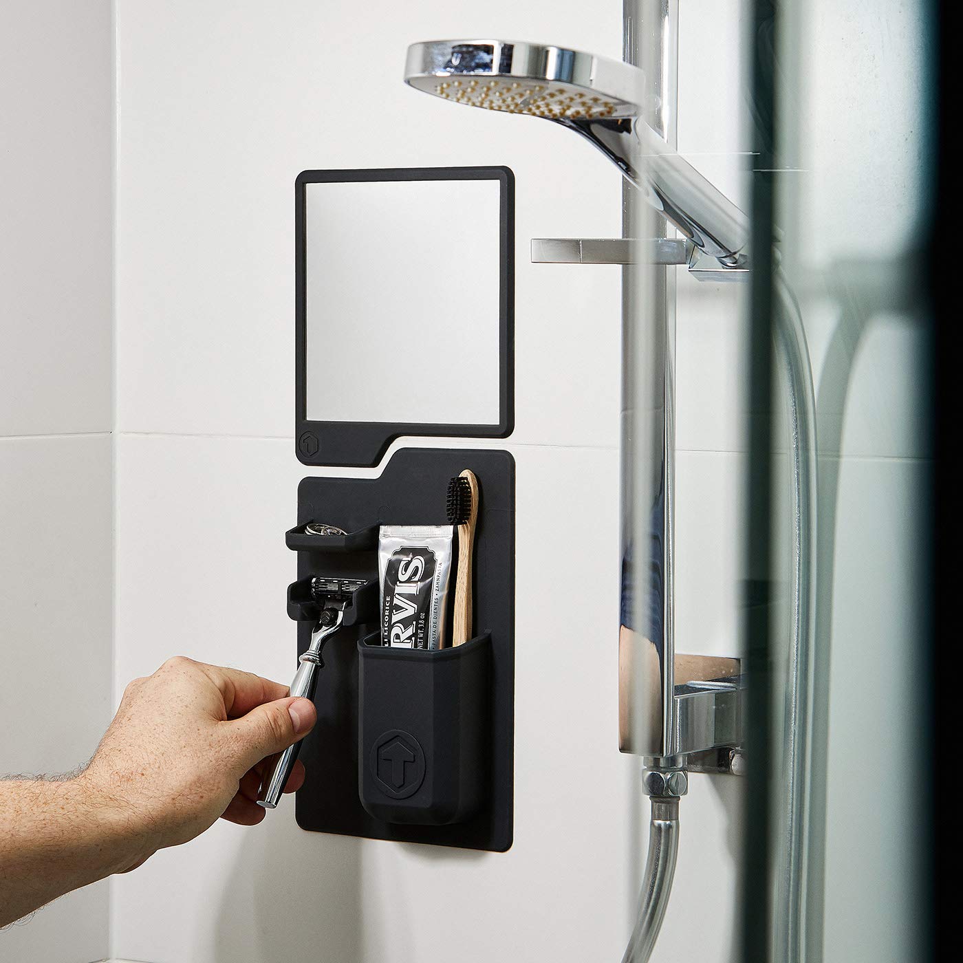 Tooletries - The Oliver (Charcoal) Silicone Waterproof Mighty Mirror, Silicone Toiletry Organizer, Shower And Bathroom. Features Silicone Grip Technology, Shower Mirror: Beauty