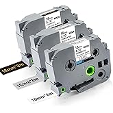Lonitul 18mm Ptouch Tape Tze-241 344 941 Replacement for Brother Label Maker Tape 18mm 0.7 Laminated White/Black/Silver, TZe 18 mm Compatible with Brother Ptouch PT-D400 PT-D410 PT-D460BT PT-P710BT