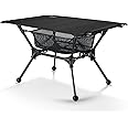 OneTigris Dipper Camping Table, Lightweight Portable Folding Table with Mesh Storage Net, High/Low Options, Ideal for Camping, Hiking, Tailgating, Beach, Picnic, Travel, Backyard (Black)