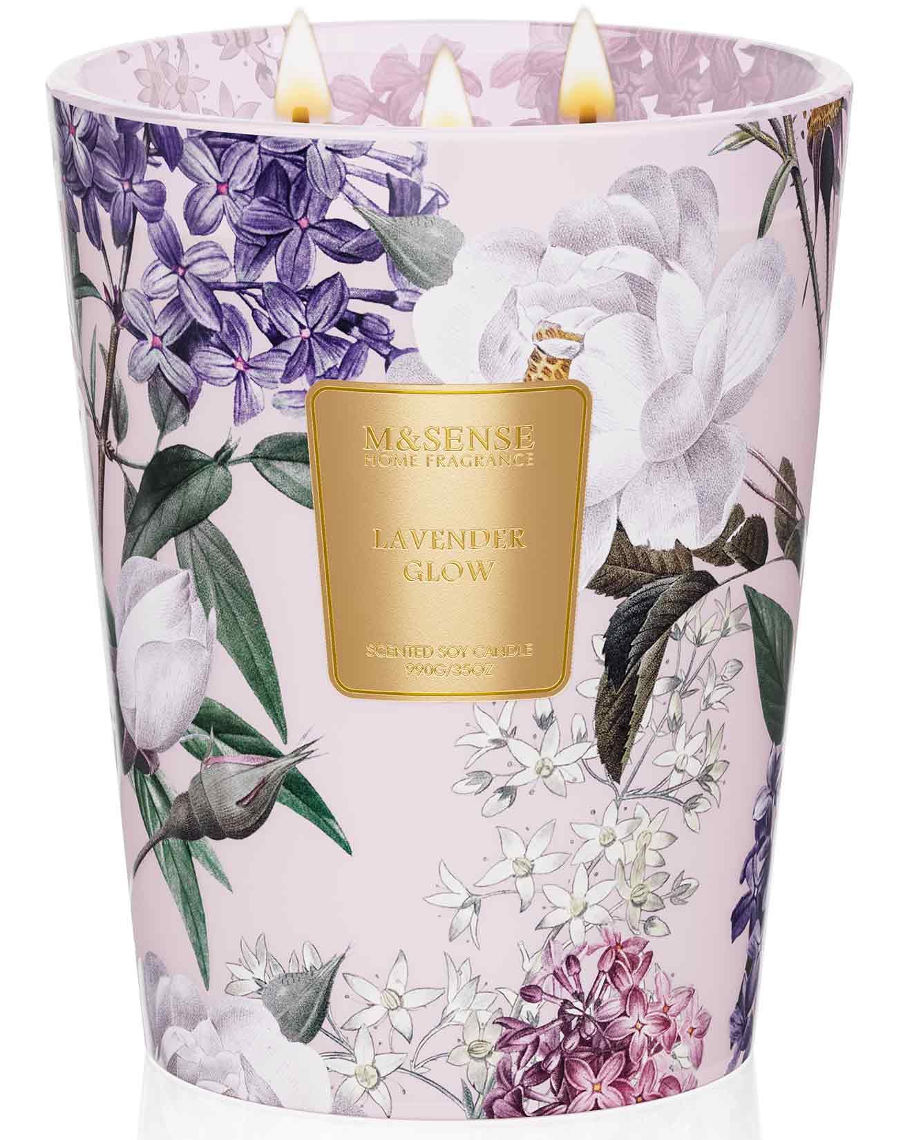 M&SENSE Lavender Glow Extra Large Soy Scented Candles Gifts for Women, Organic 990g 150 Hours Floral Aromatherapy Candles Long Burning, Non Toxic Slow Burning Mens Candles for Relaxing Stress Relief