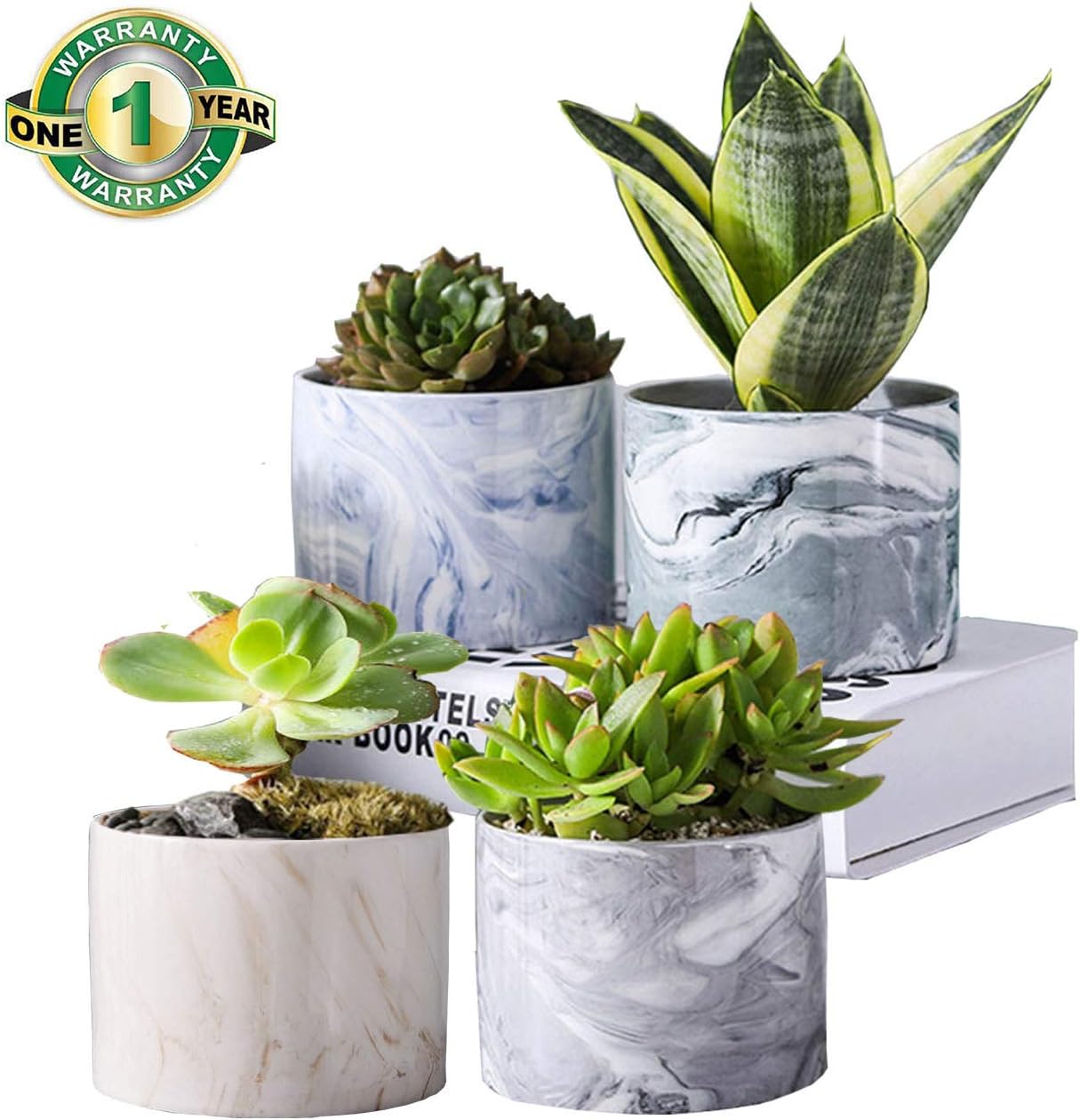 LILIRIO Plants Pots,4.5 3.1 Inch Planter Pots 4 Packs Marble Flower Pots for Live Plants Indoor/Outdoor,Succulent Plants Pots for Air Plant,Ceramic Planter Pots with Drain Hole，Perfect Gift Idea