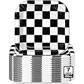 Potchen 100 Pcs Black and White Checkered Dessert Plates Bulk 7 x 7 Inch Racing Paper Plates Disposable Square Checkered Paper Plates for Birthday Baby Shower Party Supplies