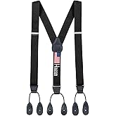 HOLD'EM Tuxedo Suspenders for Men Black Genuine Leather Button End 1.25 Inches Mens Braces Suspenders