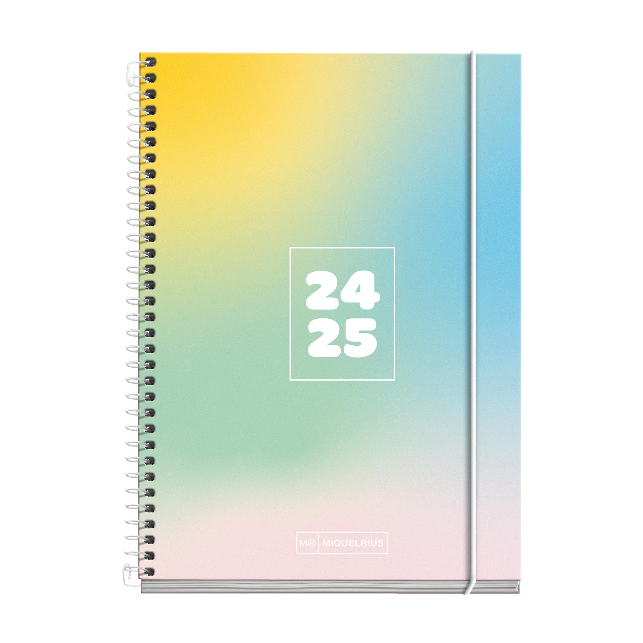 Miquelrius - School Diary 2024-2025, September 2024 to June 2025, Size 117 x 174 mm, Day Page, Lined Cardboard Cover, White Metallic Spiral Binding, Spanish and English, Year