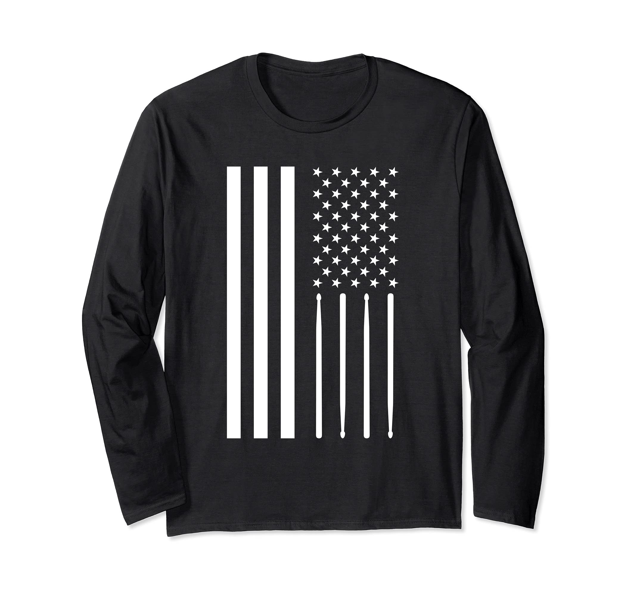 USA Flag Patriotic Drummer Drumsticks Percussion Music Drums Long Sleeve T-Shirt
