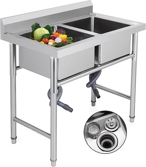 Moracle Fregadero de Cocina de Dos Seno Fregadero hecho a Mano de Acero