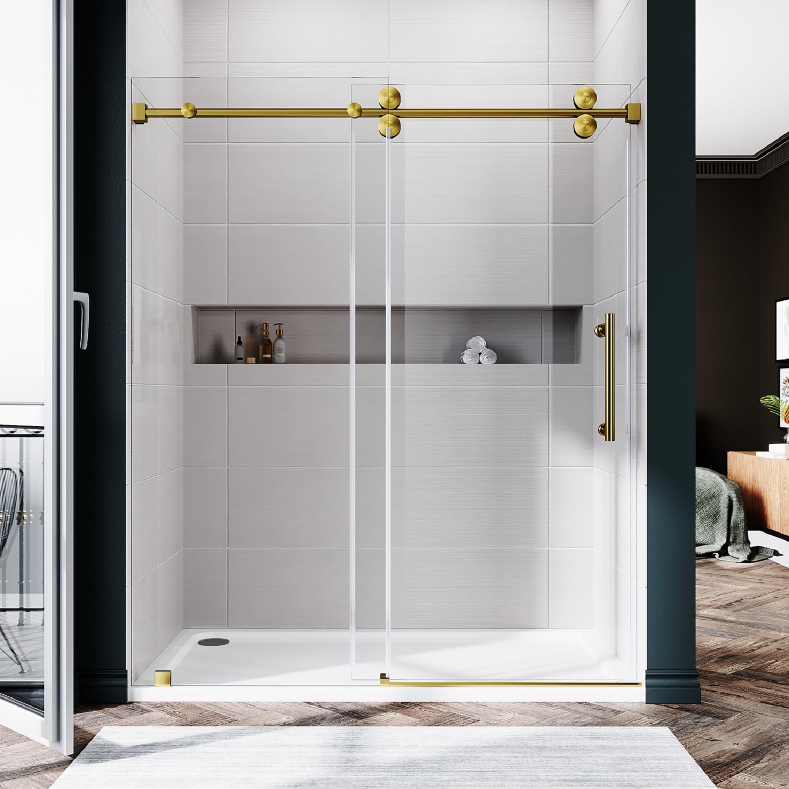 Photo 1 of ** NEW / HARDWARE ** UNIKOO 66"- 72" W×76" H Frameless Stainless Steel Sliding Shower Door in Satin Brass with 3/8" (10mm) Certified Tempered Clear Glass. The King Series UKS04-7276-SB