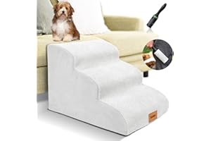 Lesnox Foam Dog Stairs/Steps, 3 Tiers Pet Ramp/Ladder with Waterproof Cover for Bed Couch Sofa, Non-Slip, Dog Stair for Small Dogs Cats with Old/Injured/Short-Legged, 15.7" H
