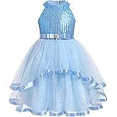 IBTOM CASTLE Little Girls Formal Dress Halter Sequin High-Low Tulle Birthday Party Toddler Pageant Graduation Ball Gown