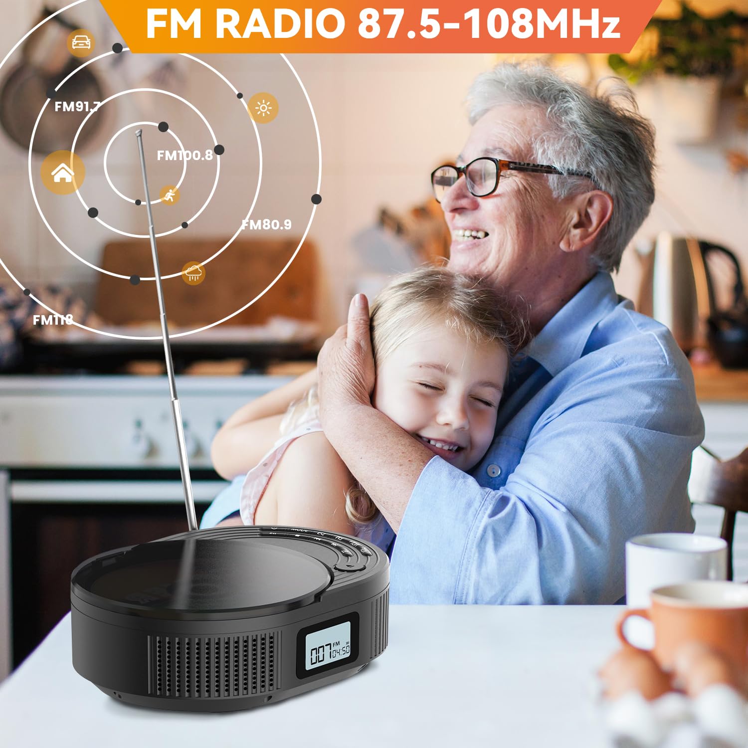 MONODEAL Portable CD Player Boombox with 2 * 3W Speakers, Bluetooth Transmitter & Speaker 2-in-1, FM Radio CD Player Combo for Car/Home, AUX/USB/MP3/WMA, Remote Control & Headphone Jack