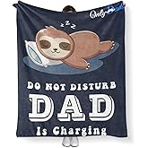 Onlydads Dad is Charging Sloth Blanket, Dads Birthday Gift from Daughter Son, Dads Gifts for Christmas Fathers Day, Soft Sloth Throws Blanket for Father 60" x 50" (Blue, 60"x50")