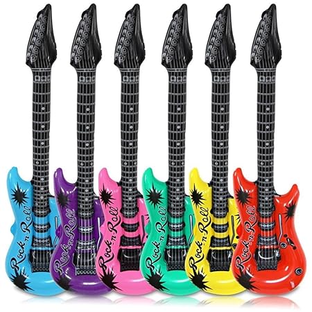 Schramm® 6 Stück Luftgitarren Bunt 100cm in 6 Farben Luft Gitarre Air Guitar aufblasbar 6er Pack