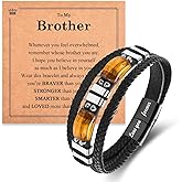 FIEEFX Leather Bracelet Love You Forever Gifts for Men Boys, Tiger Eye Stones Bracelets Christmas Birthday Valentines Fathers Day Graduation Gifts for Brother Son Grandson Nephew