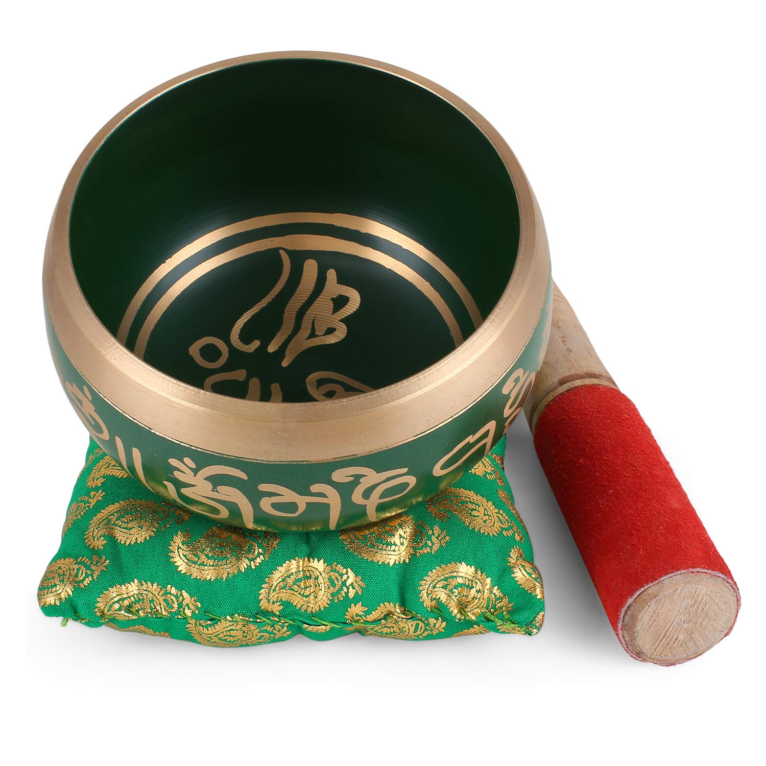 Zap Impex Tibetan Meditation Om Mani Singing Bowl/Cushion/Mallet, 4 Inches, Green