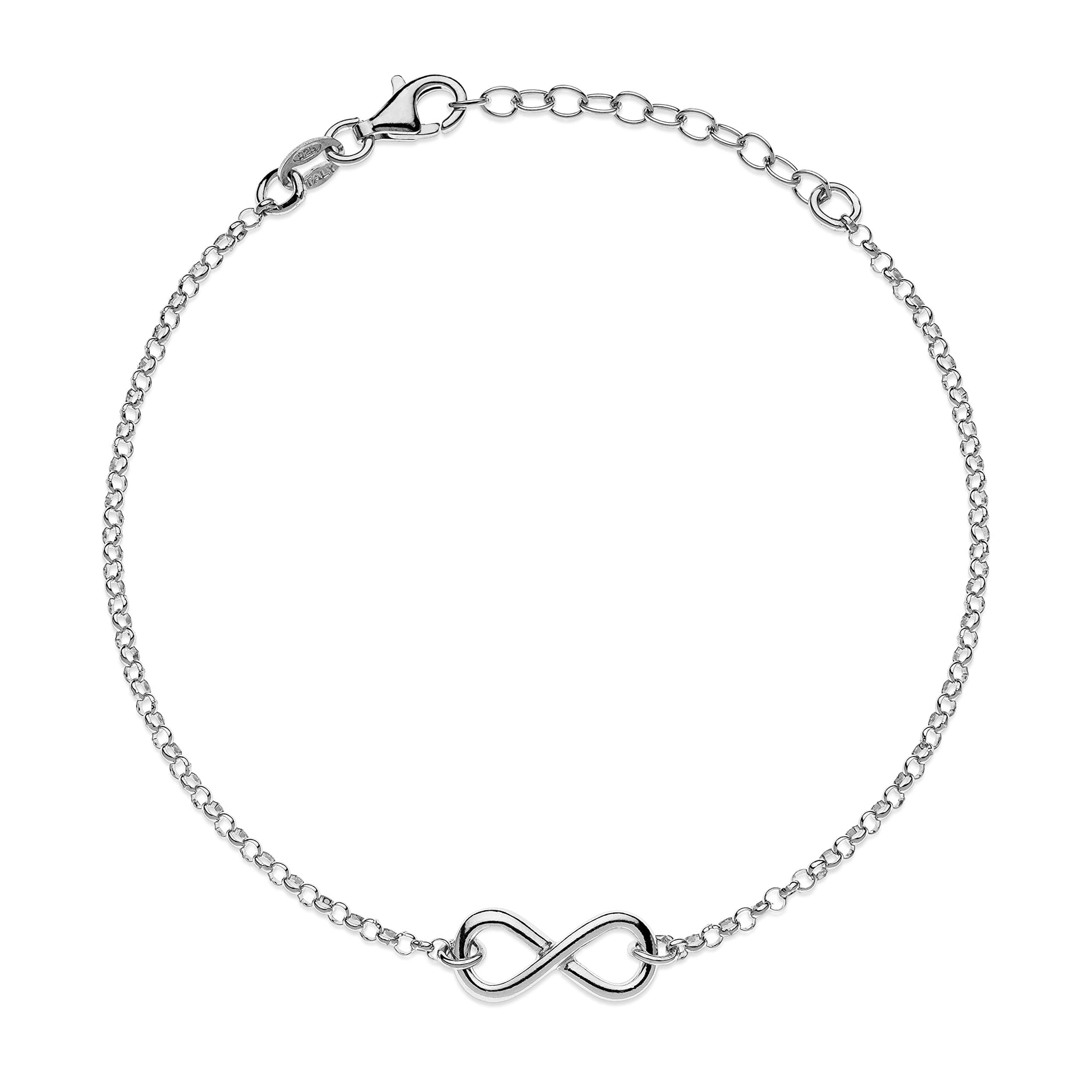 Aka Gioielli® - Infinity Bracelet in Sterling Silver 925 Rhodium, Infinity charm for Women and Girl
