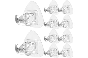KSDSOAM 10PCS No Drill Curtain Rod Brackets, Self Adhesive Curtain Rod Holder Hooks, Nail Free Adjustable Rod Hooks, Frosted Curtain Hangers for Bathroom Home and Restroom