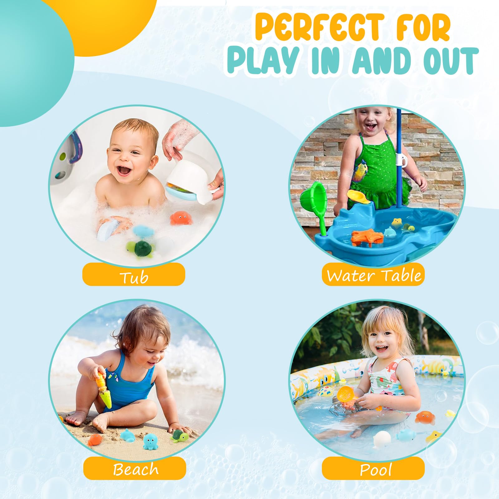 Bath Toys 6 Pack No Hole Baby Bathtub Toys Soft Squeezable & Float on Water Easy-Grip Toddler Bath Toy Set for Kids Ages 1-3 Tub Pool Toys