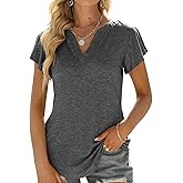 Womens Tops V Neck Ruffle Short Sleeve Tshirts Tunic Summer Business Casual Tops Blouses for Women