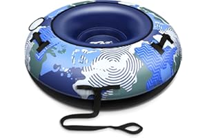 JECOO Snow Tube, Heavy Duty Inflatable Snow Tube for Toddler/Kids and Adults, Thick Cold-Resistant Material with Tow Strap and Reinforced Handles, Winter Toys for Outdoor Snow Sledding (57" w/Cover)