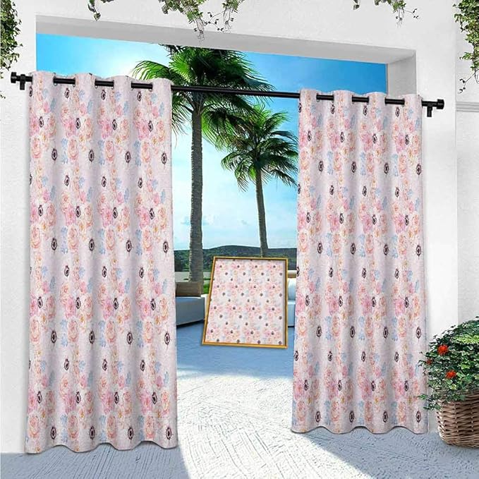 YUAZHOQI Pale Pink Outdoor Curtain, Romantic Spring Inspired Pattern