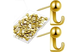 Jetec 30 Pieces Metal Push Pin Hangers Pin Wall Hooks Picture Hanging Picture Nails Frame Oil Painting Hooks on Wooden or Fabric Wall for Home or Office(Gold)